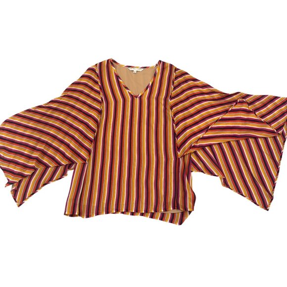Trina Turk Striped Flutter Sleeve V-Neck Blouse S Multicolor Sheer Lined Womens - Picture 3 of 11